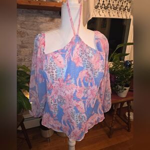 VENUS Pink And Blue  Top with Multicolor Trim Size 1X